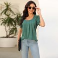 thumbnail image 1 of AherBiu T-Shirts pour Femmes à Encolure Carrée, Coupe Ample, Plissés, Tendance, Décontractés, Confortables, Manches Courtes, T-Shirts, 1 of 5