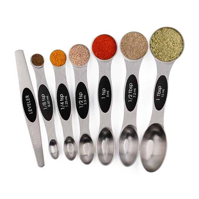 Rbaofujie Kitchen Accessories Magnetic Measuring Spoons Set Of 7 Stainless Steel Cooking Spoons with Measurement for Gift Measuring Dry and Liquid Ingredients Kitchen Accessories