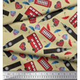thumbnail image 3 of Soimoi Poly Georgette Fabric Bus,Telephone Booth & London Clock Tower Architectural Printed Craft Fabric by The Yard 52 Inch Wide, 3 of 3