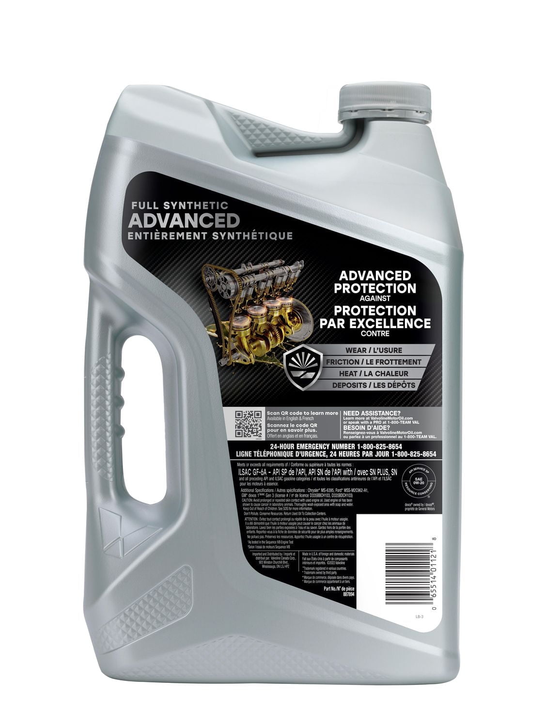 Caisse d’huile à moteur Valvoline Advanced entièrement synthétique 0W20 3X5L