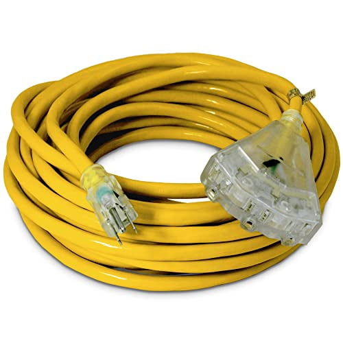 50-ft 12/3 Heavy Duty 3-Outlet Lighted SJTW Indoor/Outdoor Extension Cord by Watt's Wire - 50' 12-Gauge Grounded 15-Amp Power-Cord (50 foot 12-Awg)