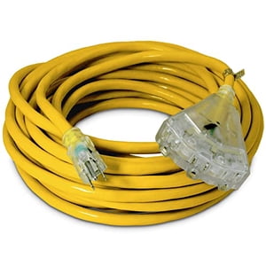 50-ft 12/3 Heavy Duty 3-Outlet Lighted SJTW Indoor/Outdoor Extension Cord by Watt's Wire - 50' 12-Gauge Grounded 15-Amp Power-Cord (50 foot 12-Awg)