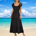 thumbnail image 2 of Yuyuzo Robe Décontractée d'Été 2024 pour Femme, Manches Courtes, Longue, Encolure Carrée, Coupe Ample et Fluide, Robe Maxi de Plage, 2 of 6