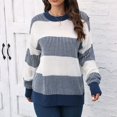 thumbnail image 4 of Fall Womens Sweaters Sweaters for Women Fall Color Block Stripe Long Sleeve Ribbed Knit Sweater Loose Crew Neck Soft Pullover Winter Clothes S-34 Blue S, 4 of 9