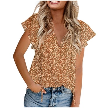 Tops for Women Sexy Casual Elegant Fragmented Casual V-Neck Chiffon Shirt Loose and Short Sleeved Tops for Women Tops for Women Sexy Elegant