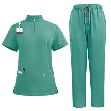 Bocqde Women's Scrub Set Classic Short Sleeve Zipper Stand Collar Top and Jogger Pants Nursing Uniform Scrubs for Women Set