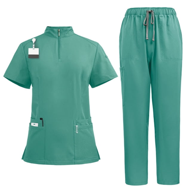Ensemble de Sarraus 2 Pcs à Multiples Poches, Haut à Col en V et Pantalon de Sarrau à Cordon – Uniforme Médical pour Femmes, Ensemble Assorti de Sarraus