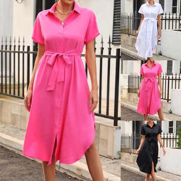 Yuyuzo Womens Button down Shirt Dress Casual Collared V Neck Dress Elastic Waist Flowy Pocket Beach Sundress
