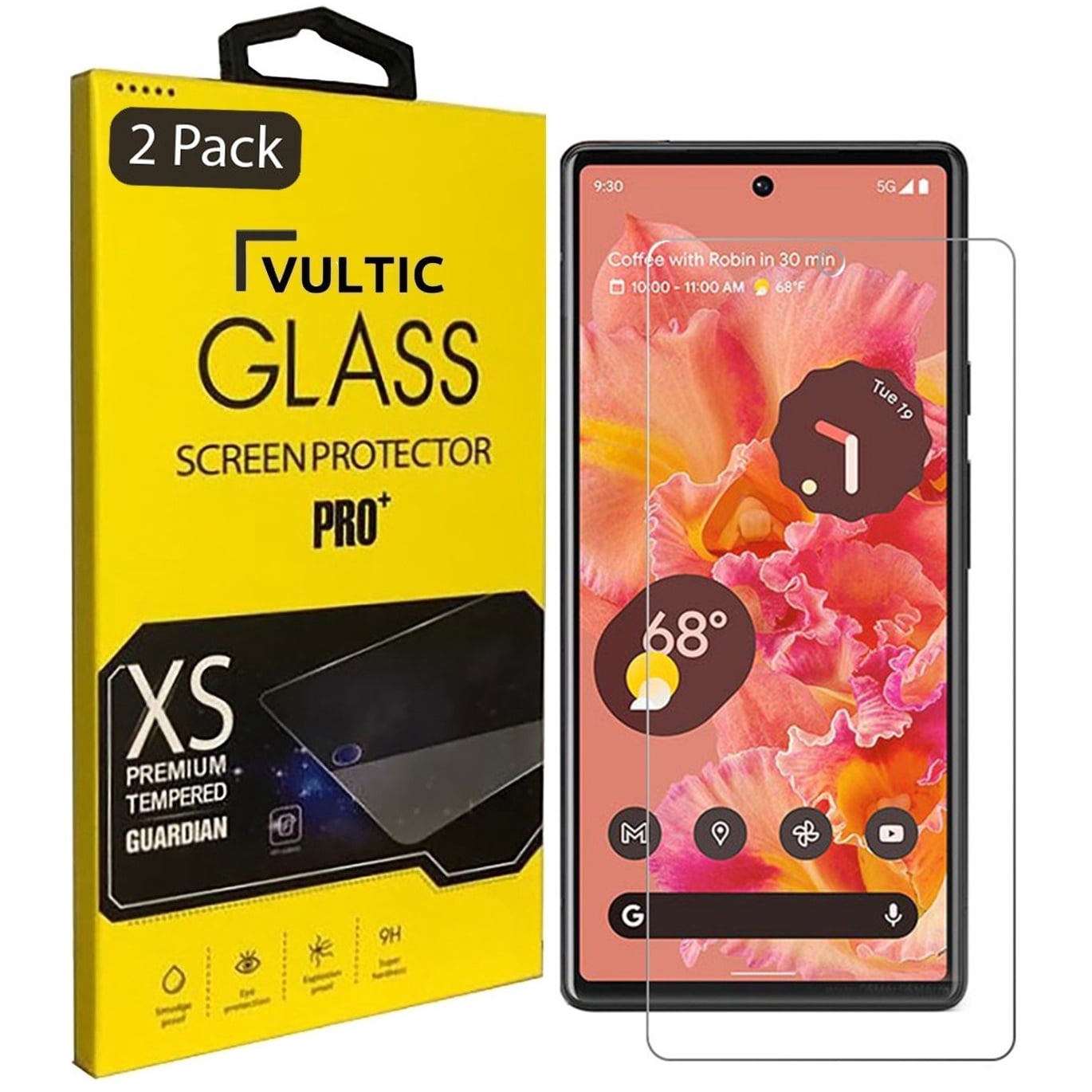 Vultic [2 Pack] Screen Protector for Google Pixel 6 [Case Friendly], Tempered Glass Film Cover