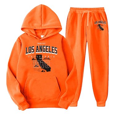 Ediodpoh Men's Suits Sweat Suits for Men Set 2 Piece Long Sleeve Letter Printing Sweatsuits Hoodie and Pants Track Suits Mens Orange L
