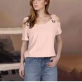 thumbnail image 2 of XMMSWDLA T-Shirt Graphique à Manches Courtes à Col en V pour Femme Rose Chandails de Gym Femme, 2 of 7