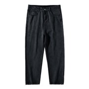 Ediodpoh Mens Simple Solid Color Japanese Washed Loose Straight Trousers Jeans Men’s Pants Black XXXL