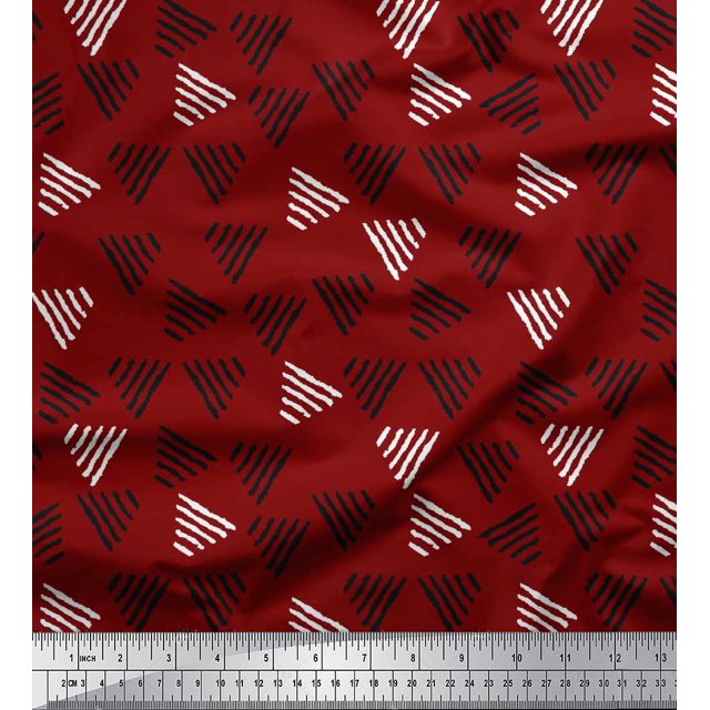 Soimoi Polyester Crepe Fabric Triangle Block Print Sewing Fabric Yard 42 Inch Wide