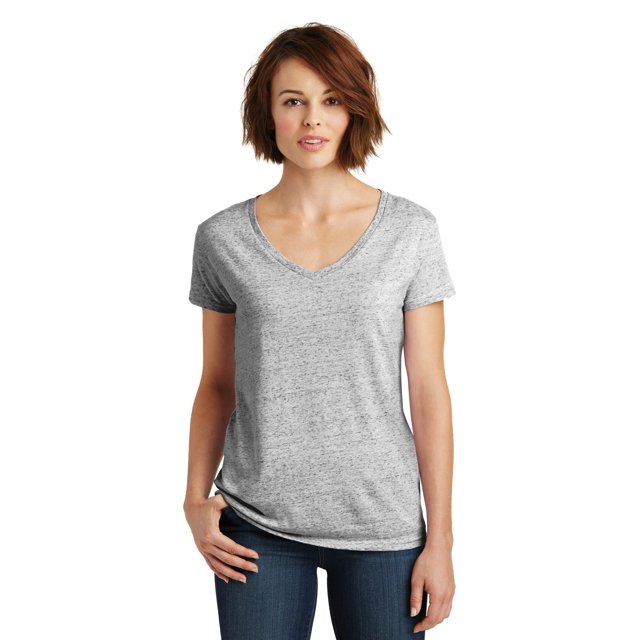 District Made® Ladies Cosmic Relaxed V-Neck Tee. Dm465 White/ Black Cosmic Xs