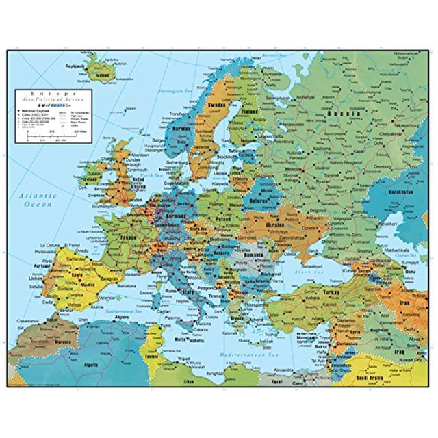 Swiftmaps Europe Wall Map GeoPolitical Edition (18x22 Laminated)