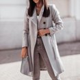 thumbnail image 2 of WEIYLL Womens Fleece Jackets Double Mid Long Trench Belt Solid Color Grey Cold Weather Tops Size 2XL, 2 of 5