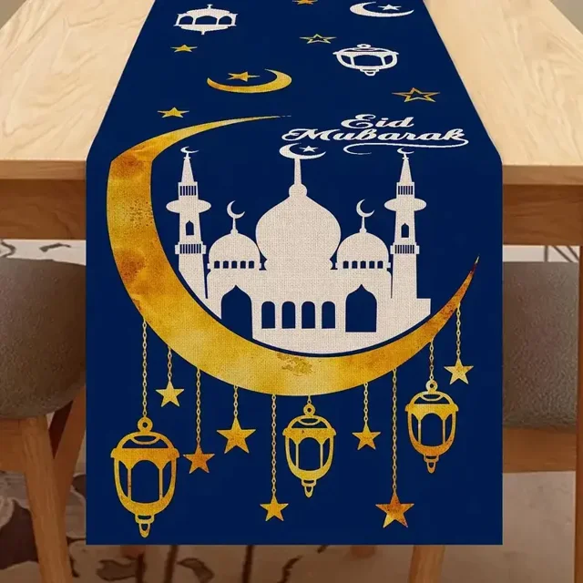 Ramadan Moon Star Print Seasonal Kitchen Dining Linen Table Runner Washable Family Dining Table Holiday Party Decor Supplies