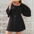 thumbnail image 4 of Birdeem Robe d'Été Décontractée et Aguichant pour Femme, Col Carré, Manches Longues, Ample, Unie, Grande Taille, 4 of 7