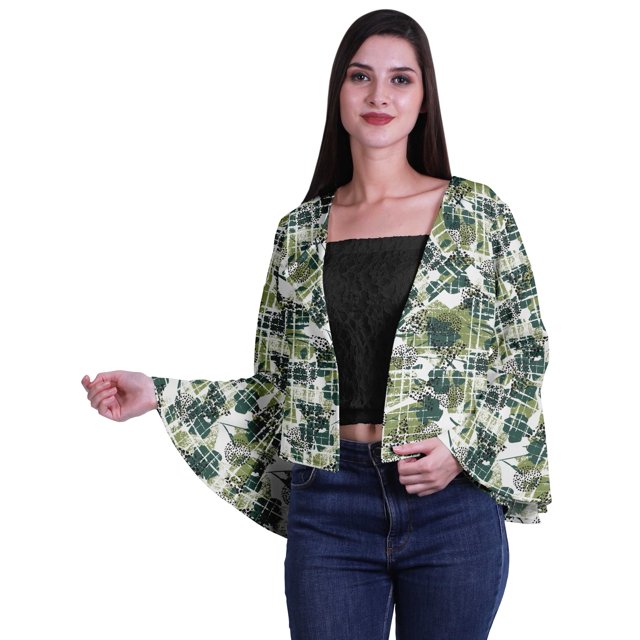 Moomaya Cardigan Boléro d'Été Court à Manches Évasées Intégrales Imprimé à devant Ouvert pour Femmes