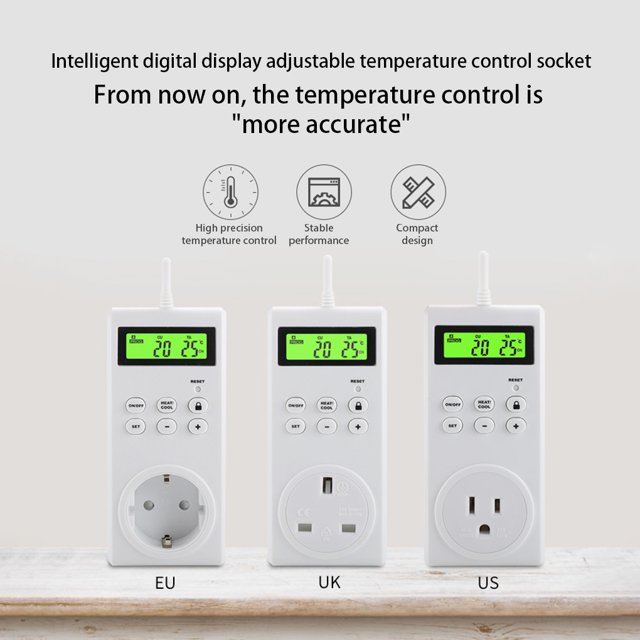 PC Smart Socket Thermostat Detachable Resettable Multi-modes Child Wireless ABS PC Plastic Safety Lock Button Control 16A Thermostats Backlight UK Plug