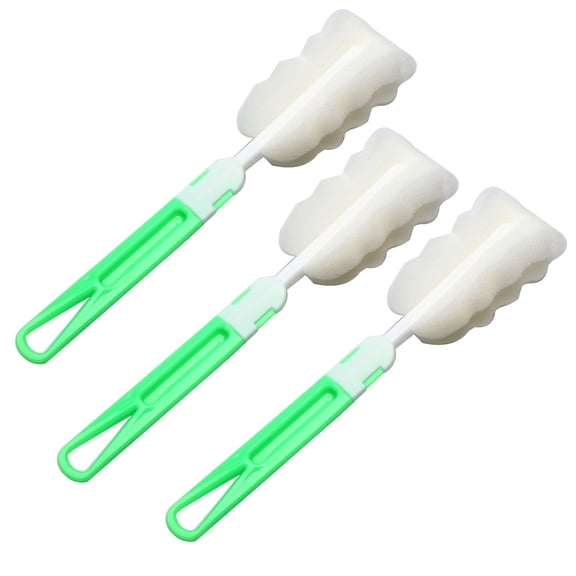 Unique Bargains Sponge Head Detachable Glass Milk Bottle Cleaning Brush Cleaner Tool Green 3pcs