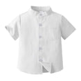 thumbnail image 1 of LUOGENLI Maxi Tops Plus Size Spring Summer Boys Short Sleeved Shirt Solid Color Single Cotton Cardigan Children's Shirt Shirts for Boys Trendy Summer Mini White Size 4-5 Years, 1 of 3