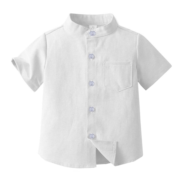 LUOGENLI Maxi Tops Plus Size Spring Summer Boys Short Sleeved Shirt Solid Color Single Cotton Cardigan Children's Shirt Shirts for Boys Trendy Summer Mini White Size 4-5 Years