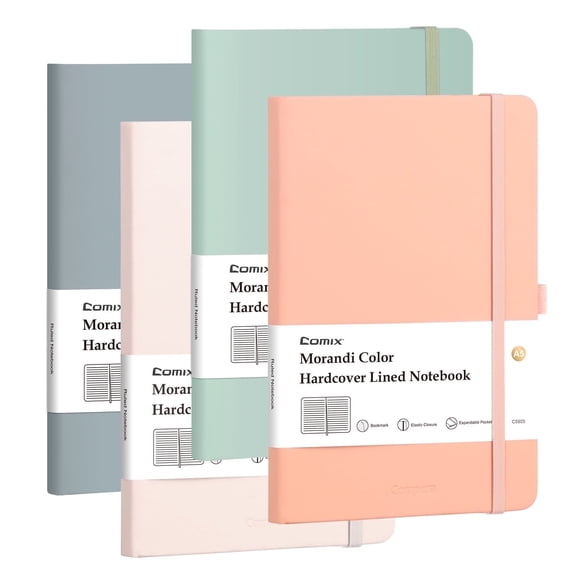 Comix Lined Journal,Hardcover Notebooks, 176 Pages, 8.5 x 5.3in, 4 Pack, Pastel Colour
