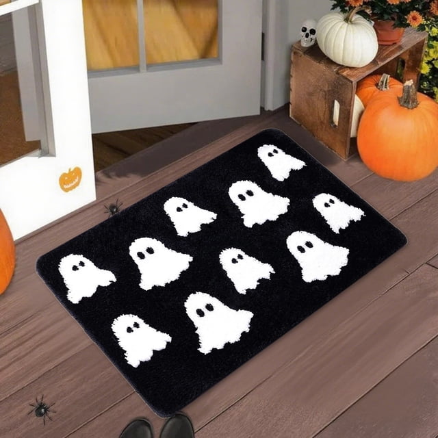 LSLJS Halloween Pumpkin Rug Non-Slip Soft Flannel-Like Bath Mat Friendly Easy Clean Decor Carpet for Doorstep Living Room Bedroom, Halloween Decorations