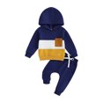 thumbnail image 1 of Faithtur Toddler Boy Autumn Clothes Contrast Color Patchwork Long Sleeve Hoodies Solid Color Pants 2Pcs Outfit, 1 of 9