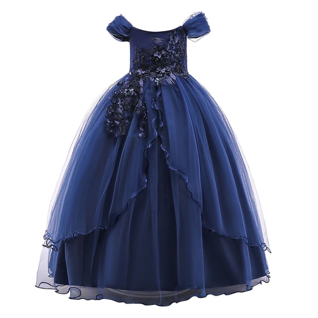 WEAIXIMIUNG Robes Florales pour Ados 10-12 Robe pour Enfants Robe Ligne Épaule Fille Robe de Performance Longue Robe à Pommeau Robe de Fête