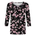 thumbnail image 4 of UPPADA Blouses pour Femmes Grande Taille à Manches 3/4, T-Shirts à Imprimé Floral Teintable, Chemises Décontractées Tendance à Col Rond, Chandails Confortables à Enfiler, Hauts Blouses Mignons d'Été, Chemises à Manches 3/4 pour Femmes, Économie, 4 of 5