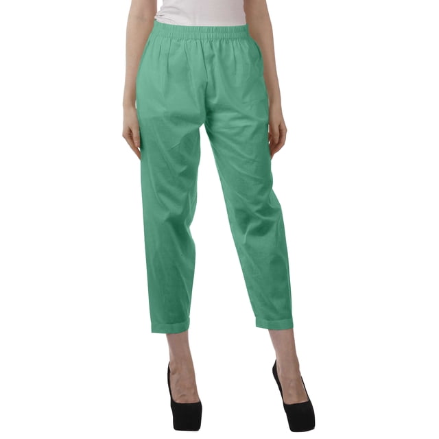 Moomaya Solid Color Elastic Waist Pants Cotton Narrow Fit Straight Women Pants For Kurti