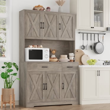 Homfa Garde-Manger de Cuisine 71 Pouces, avec Station de Recharge, Armoire Autoportante avec Tablettes Ajustables, Armoire de Plancher pour Salle à Manger, Gris Lavé