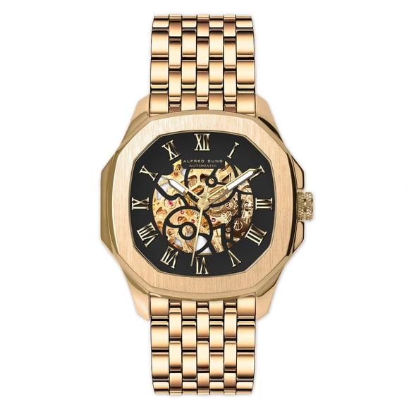 Alfred Sung Montre à Maillons pour Homme Automatic VII Cadran Squelette Or Noir