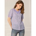 thumbnail image 3 of INSPIRE CHIC Women's Floral Puff Sleeves Pleated Collar Button Down Shirt, 3 of 6
