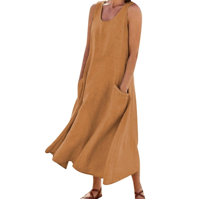 Kcodviy Robe d'Anniversaire Ronde Unie pour Femmes avec Poches, Décontractée, Longue, Grande Taille, en Satin, Robe Débardeur Quotidienne