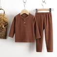 thumbnail image 1 of RXIRUCGD Baby Children's Winter Solid Striped Home Clothes Suit( Coffee, Size:130 ), 1 of 3