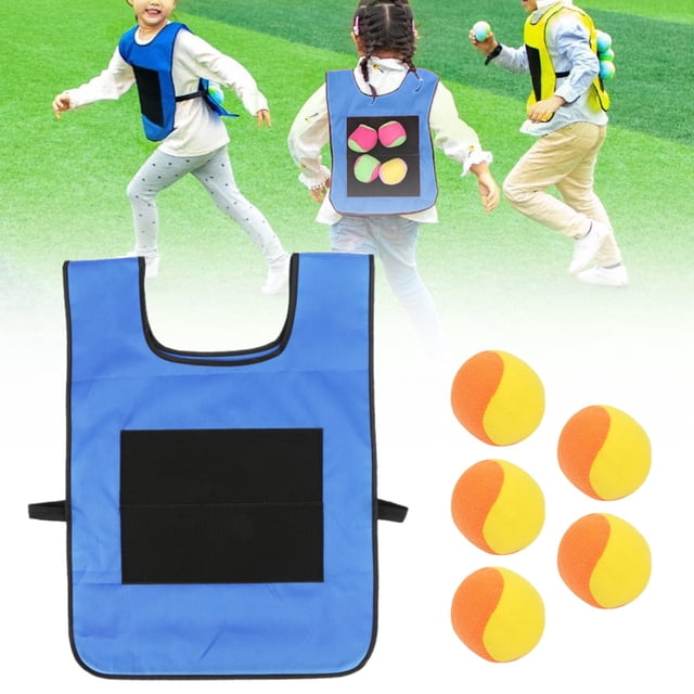 WHEANG 5 Set Dodgeball With 1 Sticky Vest Games With Strap Interactive Throwing Game Sticky For Kids Outdoor Playing
