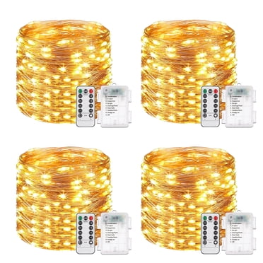NITIDSKY Guirlande Lumineuse de Noël à 100 DEL à Piles avec Télécommande, Blanc Chaud, Lot de 4