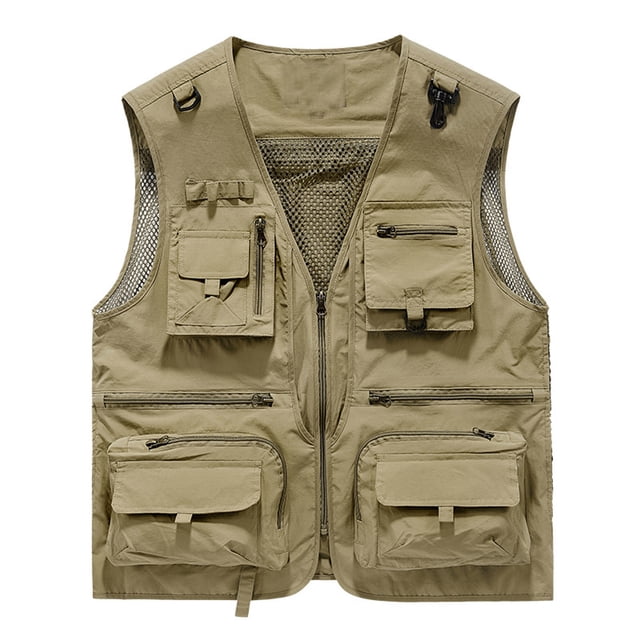 TIMIFIS Mens Mesh Outdoor Work Fishing Travel Photo Cargo Vests Summer Casual Work Multi Pockets Breathable Waistcoat JacketFall