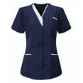 thumbnail image 1 of Hauts de Sarrau à Col en V pour Femmes, Doux, Extensibles, Résistants aux Plis, Uniforme Médical d'Infirmière avec 3 Poches, Confortable et Léger, Tunique d'Uniforme de Travail, Hauts de Clinique, Vêtements pour Aidantes, Bleu Marine, 1 of 4