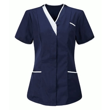 Meichang Tuniques Médicales pour Femmes avec Poches Manches Courtes Col en V Uniformes d'Infirmière Été Décontracté Travail Tuniques Hauts Coupe Ample Uniformes de Travail