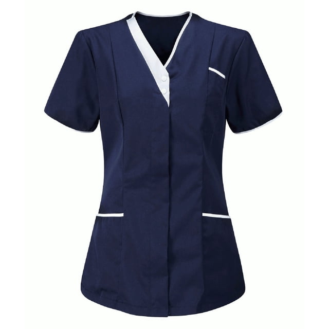 Hauts de Sarrau à Col en V pour Femmes, Doux, Extensibles, Résistants aux Plis, Uniforme Médical d'Infirmière avec 3 Poches, Confortable et Léger, Tunique d'Uniforme de Travail, Hauts de Clinique, Vêtements pour Aidantes, Bleu Marine