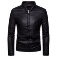 thumbnail image 1 of Leather Motorcycle Jacket Mens Fashion Leather Plus Fleece Jacket Motorcycle Jacket Warm Leather Jacket, 1 of 4