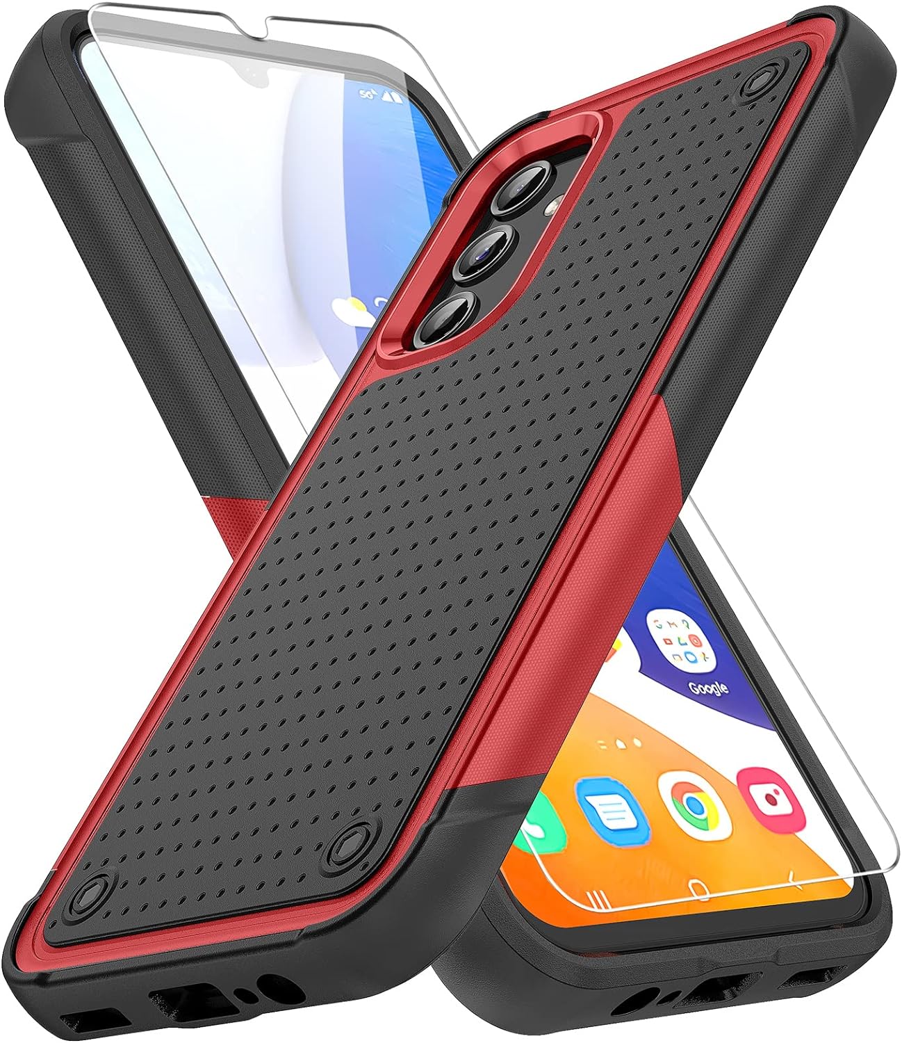 REQO for Galaxy A14 5G Phone Case,Samsung Galaxy A14 5G Case with Screen Protector,Heavy-Duty Tough Rugged Shockproof Protective Phone Case for Samsung A14 5G, Red Black