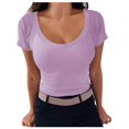 thumbnail image 1 of Timegard Hauts de Sortie pour Femmes Col Rond Confortables Coupe Ajustée Manches Courtes Couleur Unie Hauts Décontractés, 1 of 5