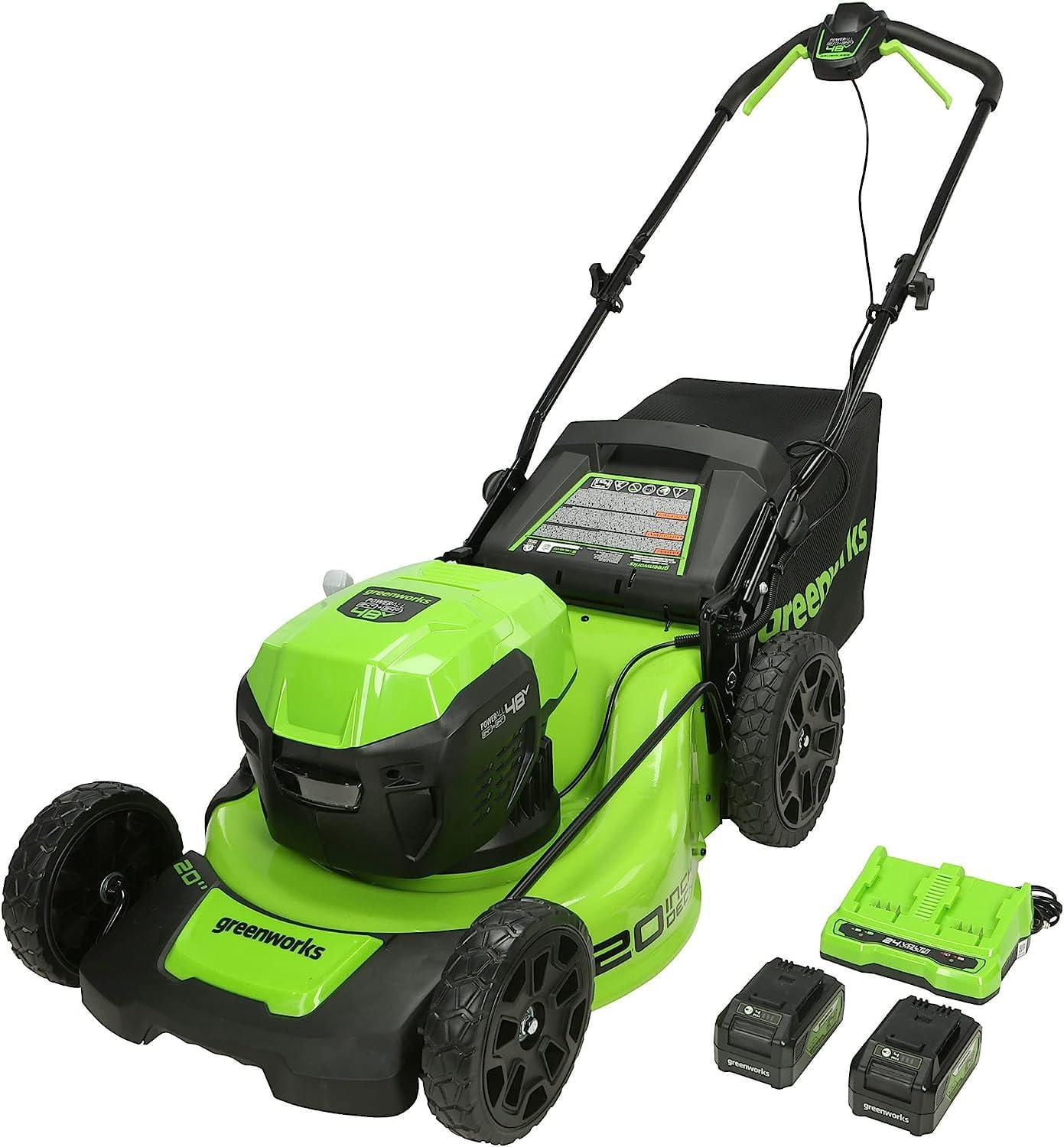 Greenworks Tondeuse sans fil 48V 20 po, (2) batteries USB 24V 4Ah et chargeur à double port 4A