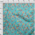 thumbnail image 2 of oneOone Cotton Cambric Turquoise Blue Fabric Flower & Leaves Watercolor Sewing Material Print Fabric By The Yard 56 Inch Wide, 2 of 4