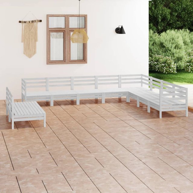 vidaXL Ensemble Salon de Jardin 10 Pièces Pin Massif Blanc